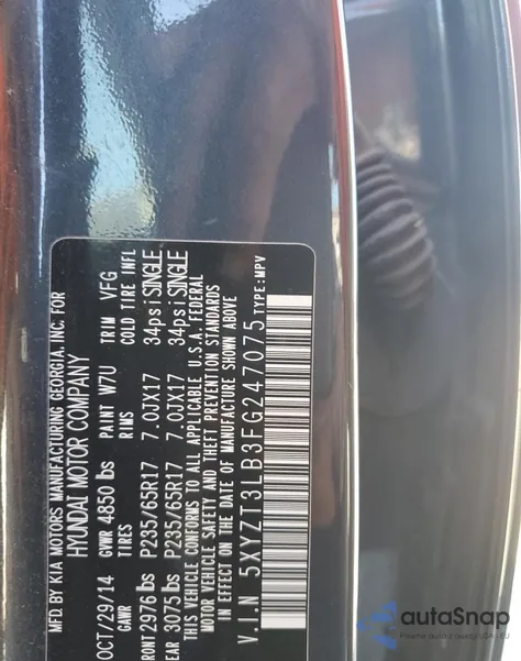 2015 Hyundai Santa Fe Sport из США, поврежденный, VIN 5XYZT3LB3FG247075